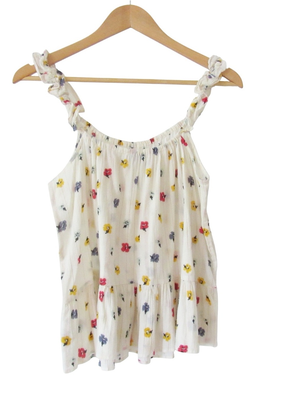 Madewell Ruffle Strap Cami Top 6 Metallic Striped Confetti Floral Cream Cotton - Picture 2 of 8